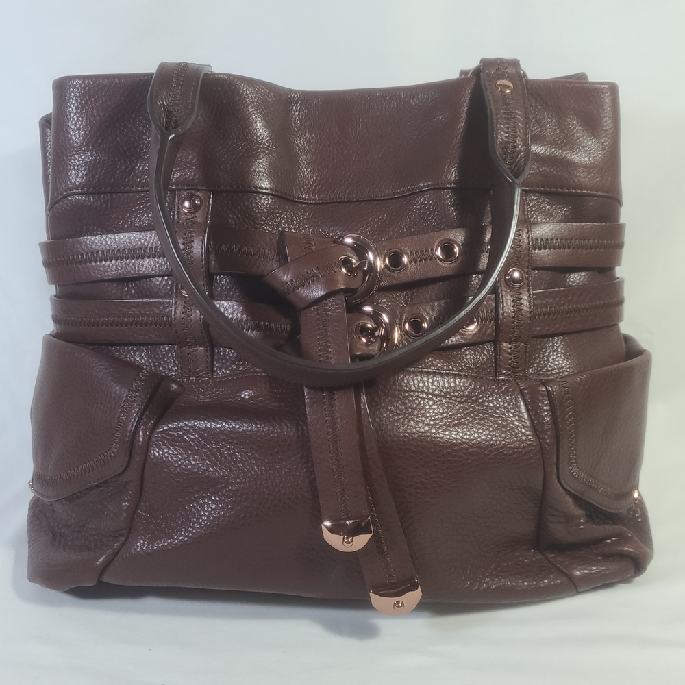 B Makowsky Large Brown Pebbled Leather Shoulder Handbag Purse